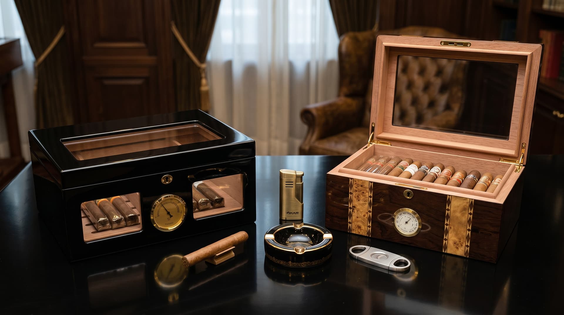 Custom cigar humidor and accessories for cigar brands and lounges