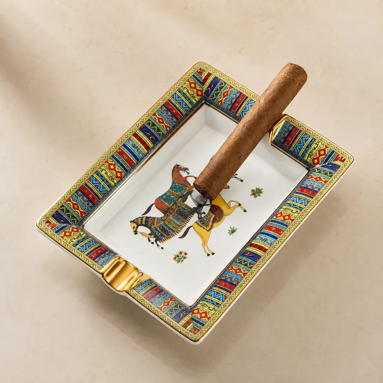 Cigar Ashtray — finish and branding detail Ceramic cigar ashtray finish and gold rest detail for OEM branding programmes