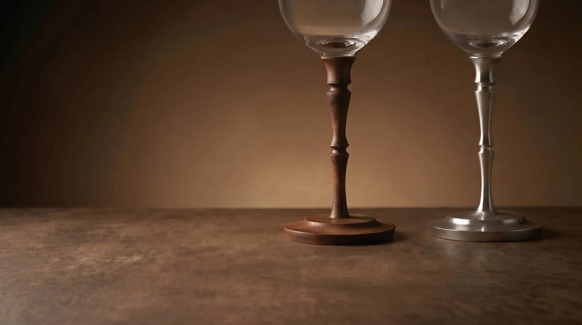 Creative stemmed crystal glass with wood and metal stems Creative stemmed crystal glass with wood and metal stems