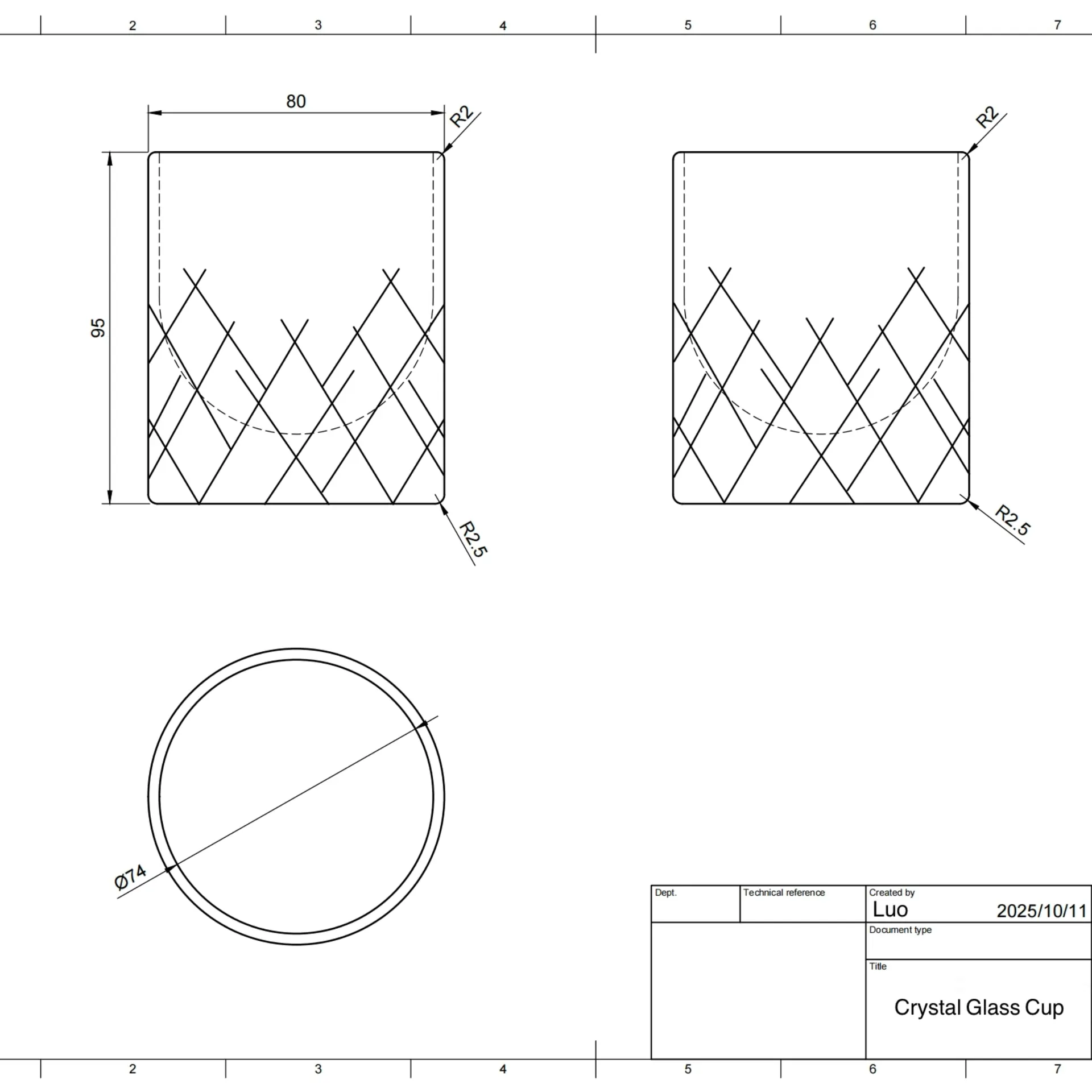Edo Kiriko Glassware — OEM engineering drawing