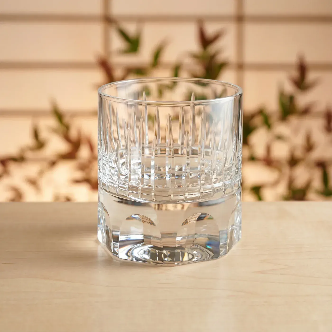 Edo Kiriko Glassware — lattice-band tumbler Clear Edo Kiriko tumbler with nanako lattice band and arched base cuts