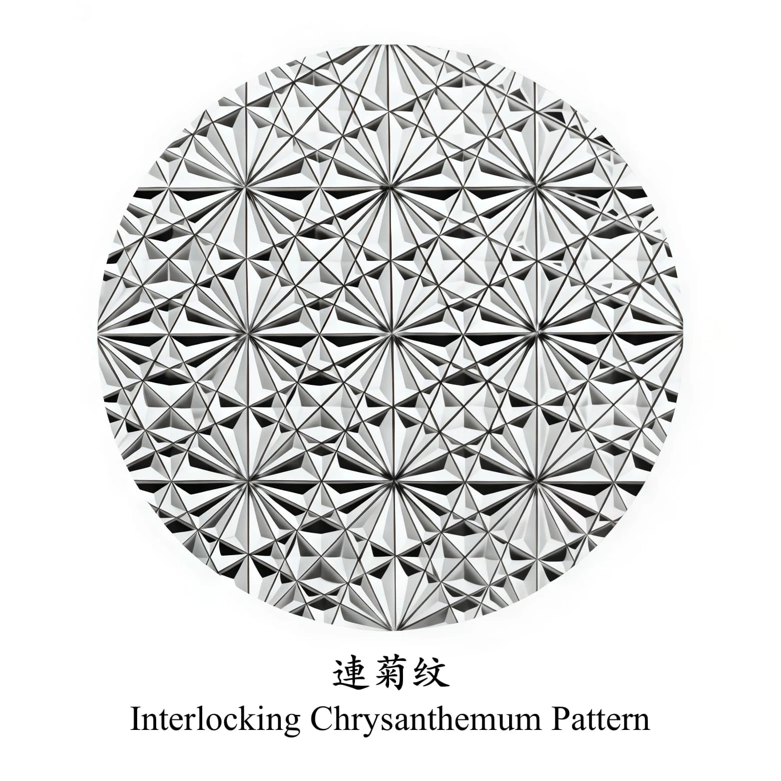 Edo Kiriko Glassware — renkiku interlocking chrysanthemum pattern Renkiku interlocking-chrysanthemum pattern board — a tessellated floral cut used as an Edo Kiriko briefing reference