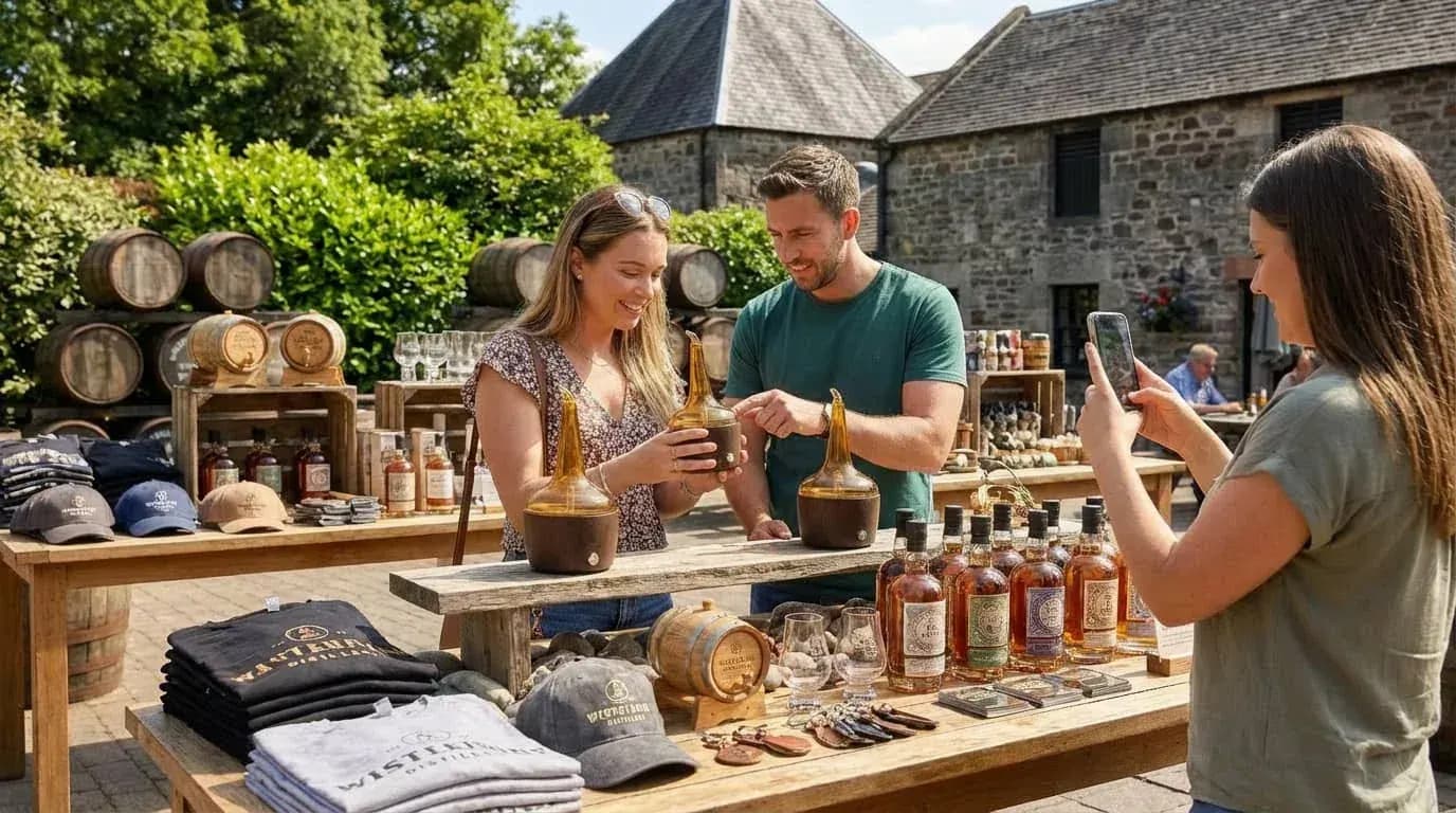 Whiskey nosing diffuser displayed with oak barrels and artisan spirits at a trade show or festival Whiskey nosing diffuser displayed with oak barrels and artisan spirits at a trade show or festival